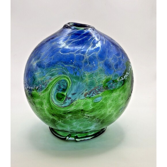 Kitras Art Glass Candle Dome Blue Green Van Glow Starry Night Luminary Used - Picture 2 of 13